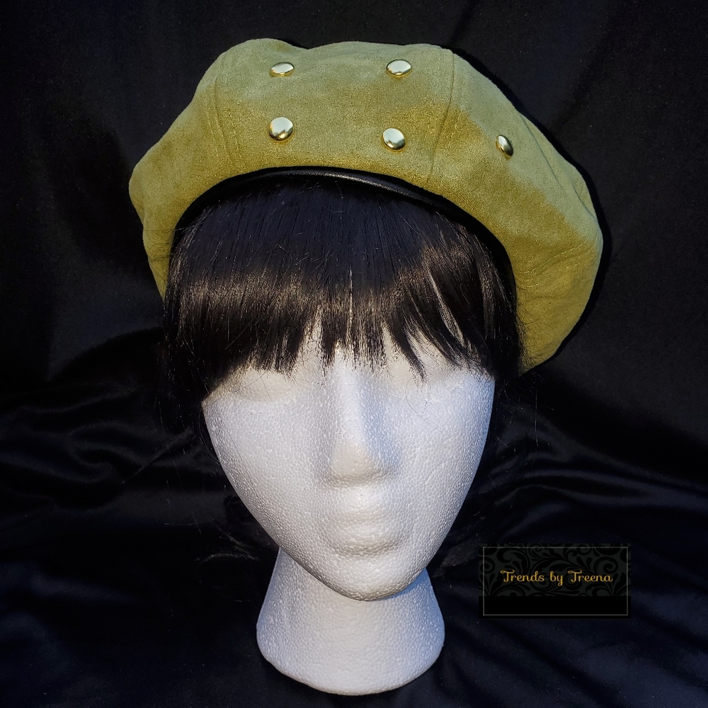 Green Suede Studded beret hat